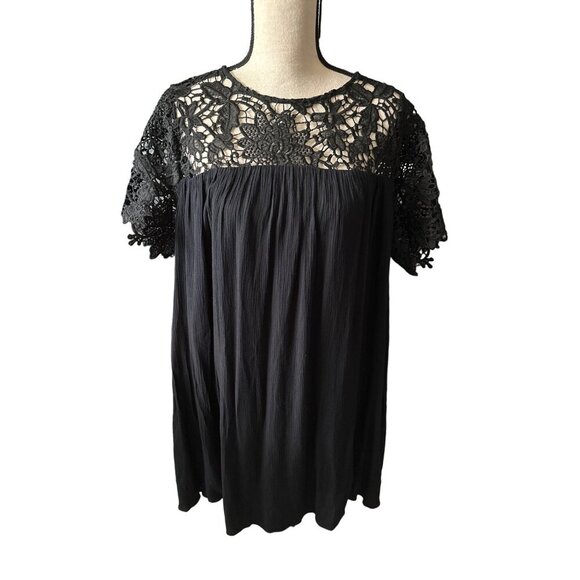 Lane Bryant Dress Black Crochet Lace Short Sleeve Shift Dress Pockets Size 14 - Picture 1 of 6